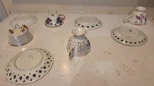 Vtg Porcelain Lusterware Footed Tea Cup Reticulated Saucer verge good condition picture