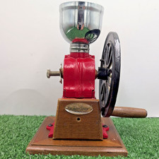 Vintage Mr. Dudley International Red Cast Iron Coffee Manual Wheel Grinder Wood picture