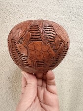 Vintage Hand Carved Balinese Coconut Shell Art Carving Turtles Decor picture