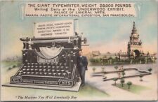 1915 PPIE EXPO San Francisco Advertising Postcard Giant Underwood Typewriter picture