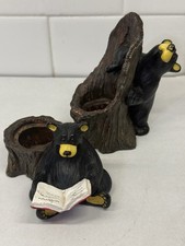 Kritter Hollows Big Sky Carvers Bear Candle Holders Set of 2 2000 Rustic Cabin picture