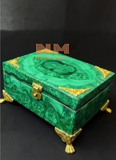 Luxury Genuine Malachite Jewelry Box Vintage Russian Style Casket Brass Claw Fee picture