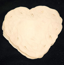12 Count Heart-Shaped White Linen Doily, Floral Embroidered, Flowers & Plants picture
