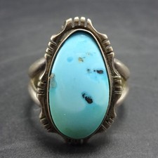 CLASSIC Vintage T. ENREKA Navajo BLUE TURQUOISE Sterling Silver RING size 8.75 picture