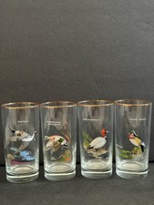 Ned Smith Lot of 4 Waterfowl Gamebirds 12 oz Glasses Optic with 22k Gold Rims picture