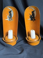 Antique Halloween Witch And Moon Metal Wall Sconces picture