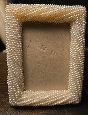 Vintage Decorel  Photo Picture Frame Faux Pearl Beaded Strands White 3.5