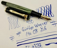 Mint 1953 PELIKAN 400 GREEN Striated Fountain Pen- 14k OB Nib- Restored- 140 picture