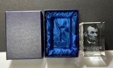 Abraham Lincoln 3D Laser Engraved Crystal Paperweight Gettysburg Address - Box picture