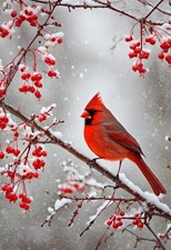 Cardinal Among Winterberries - Botanical Naturalist Wall Print picture