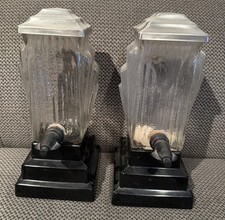 Pair Rare Vintage Art Deco Soda Fountain Syrup Glass Dispensers Candy Store 14” picture