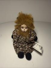 Vintage Q Tee Clown Doll Lion Cat Sand Fill Porcelain Face Cloth Body 1980's picture