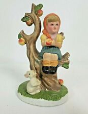 Girl in apple tree figurine with rabbit ceramic vintage hummel look picture