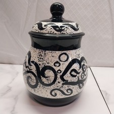 Gail Pittman '92 Cookie Jar Canister black & white - chipped lid w/repair crack picture
