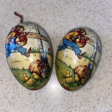 Antique VTG Paper Mache Easter Egg Container Bunny Rabbit Made In W. Germany #ZZ picture