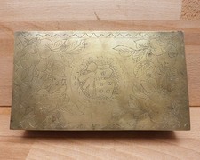 Vintage Chinese Republic Period Brass Cigarette Trinket Box Wood Lined Fu Symbol picture