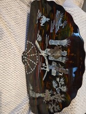 Vintage Hand painted Mother Of Pearl Inlay Oriental Decorative Wall Fan picture