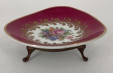 Vintage Crown E Limoges France 3 Legs Trinket Dish Gold Trim 4.25” x 4.25” picture