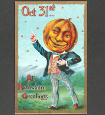 1910 Oct 31st All Halloween Greetings Gottschalk 2040 JOL Goblin Dude PostCard picture