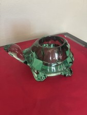 Vintage Indiana Glass Green Turtle Figurine Tea Light Votive Candle Holder Heavy picture