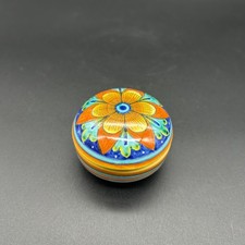 Vintage Gialletti Giulio Deruta Italian Majolica Pottery Trinket Ring Box 2.25” picture