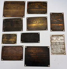 Antique General Electric Co. Brass/Metal Nameplate Plaques Collection of ten picture