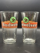 2 Budweiser Libbey Green Eagle Logo Pint Glass 16oz Mark Vintage Beer Barware picture