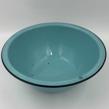 Vintage Large Turquoise Enamelware Bowl w/Black Trim picture