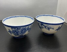 Kaiser Porcelain Cobalt Blue Tsinan Antique Lot Of 2 Flow Blue Rice Bowls picture