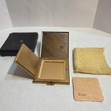 Vintage 1940’s VOLUPTE Gold Tone Compact With Box Cover & Powder Puff Ship 5.00 picture