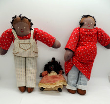 3 Vintage Folk Art African American Black Cloth Dolls Family Primitive Style picture