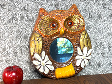 Vintage MCM Owl Mirror Chalkware Art Pottery Mid Century 11x12 Retro 1960s picture