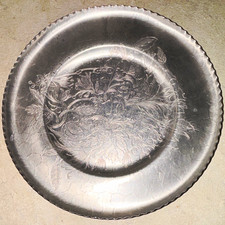 Silver Metal Round Tray, Floral Pattern, Serving Tray Platter for Table Decor picture