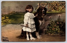 Antique 1907 Postcard Girl With Large Dog Garden Brooklyn NY picture