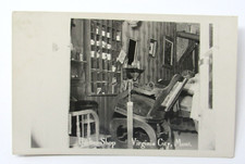 Barbershop Virginia City Montana RPPC Postcard c1915 Barber Chair Shaving Mugs picture