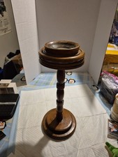 Vintage 1930s-1960s Turned Wood Floor Smoking Stand- 19 Inch Ashtray Wood Stand picture