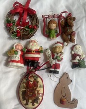 Random Lot Of 9 1980s Christmas Ornaments Santa Bear Angel Porcelain Salt Pepper picture