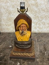 Vintage Nautical Fisherman Captain Ship Wheel Table Lamp 12 Inches Tall picture