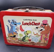 Vintage 1963 Cartoon Zoo Lunch Chest Hanna Barbera Metal Tin Lunch Box picture