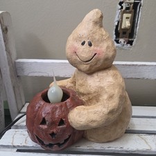 Vintage Vickie Jeans Creations Primitive Style Halloween Light Up Ghost Pumpkin picture