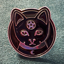 Black Cat Head Enamel Lapel Pin Pentagram & Crescent Moon Butterfly Clutch R20 picture
