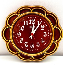 Vintage 1970s West German Ceramic Wall Clock – Model 3406 – Fat Lava Brown Flute picture