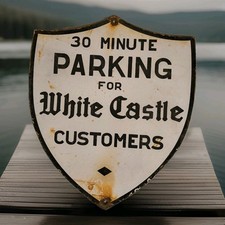 Vintage White Castle Porcelain Sign Buy Them By Sack Hamburger Krystal 12
