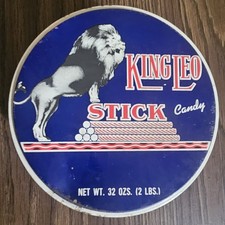 Vintage King Leo Stick Candy Tin 32 oz Blue Lion Advertising Canister 1978–83 picture