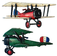 Vtg 1975/76 Homco Biplane WW2 War Airplane Metal Wall Decor USA Set of 2 picture