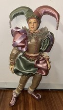 Hand-Painted Jester Clown Doll Colorful Attire Paper Mâché-Style Head & Body 16” picture