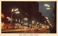 Chicago Illinois 1950-60s Postcard State Street At Night Walgreens Drug Store picture