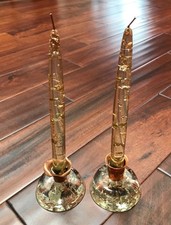 Vintage Pair Acrylic Lucite Copper Fleck Candles & Holders MCM Hollywood Regency picture