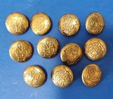 ​11 Antique French Brass Monogram Greatcoat Uniform Buttons 1 1/8