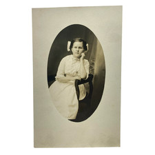 Vintage C1910s Girl Portrait Sepia RPPC Real Photo Postcard AZO Unposted 3.5x5.5 picture